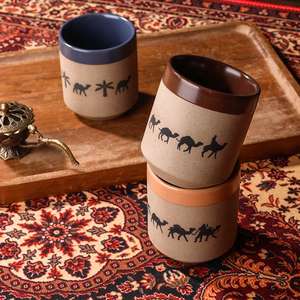 Juego de Tazas y Platos de Cerámica Artesanal Estilo Rústico Árabe, Colección de Cerámica Rústica - Product Image 2