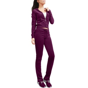 Custom Logo Sweat Suits Crop Top <b>Velour</b> <b>Tracksuit</b> Velvet Zipper Plus Size Piece 2 <b>Women</b> Set Track Suits - Product Image 2