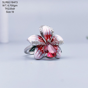 ของขวัญคริสต์มาส925เงินสเตอร์ลิงชุด CZ ลายดอกไม้สีแดงแหวนอินเทรนด์6.7กรัมเคลือบเงินขายส่งแหวนเครื่องประดับแฟชั่น - Product Image 1