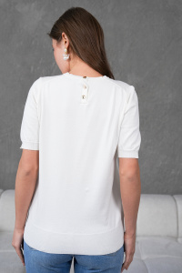 T-shirt à col rond pour femmes à manches courtes en tricot T-shirt confortable et élégant respirant à boutons Service OEM de haute qualité - Product Image 3