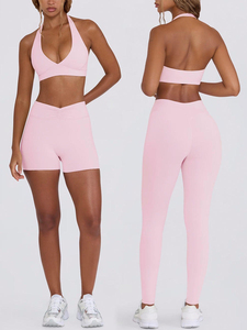 Women Yoga Set Halter Sports Bra High Waist Flare Pants Backless Workout Activewear Four-Way Stretch Seamless Elastic Waist - Product Image 5