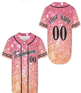 Camiseta de Béisbol Personalizada con Cuello en U, Color Degradado con Lentejuelas, Impresión por Sublimación Total, Malla Transpirable, Ropa Deportiva Unisex para Adultos - Product Image 1