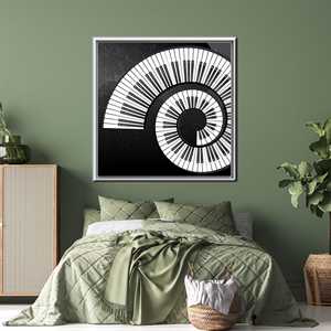 ภาพพิมพ์ศิลปะบนผืนผ้าใบลายคีย์เปียโนสีดำและสีขาวที่หรูหรา พร้อมกรอบสีขาว - Product Image 1