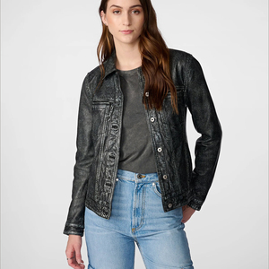 แจ็กเก็ตหนังแกะแท้สำหรับผู้หญิง, กางเกงยีนส์ทูโทนสวมใส่แบบลำลองสไตล์สตรีทแวร์ระบายอากาศได้ดี - Product Image 2