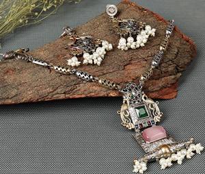 Conjunto de Collar y Aretes de Plata Oxidada con Piedra Monalisa, Joyería Tribal Boho Hecha a Mano, Regalo para Ella - Product Image 2