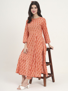 ชุดเดรสแม็กซี่แขนยาวพิมพ์ลายดอกไม้สีพีชสีส้มสำหรับผู้หญิงชุดเดรสแม็กซี่พร้อมกางเกงสำหรับงานปาร์ตี้ - Product Image 6