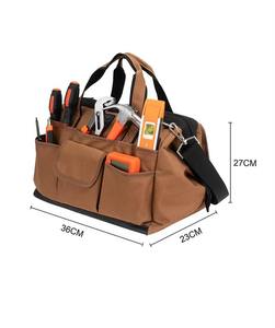 Brown Tool Bag With Multiple Pockets Durable Carry Case For Tools Equipment Storage - Product Image 5