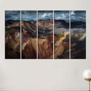 Colorful Mountain Landscape Printed Canvas Artwork, Aerial Nature Wall Art,SET OF 5 CANVAS - Product Image 1