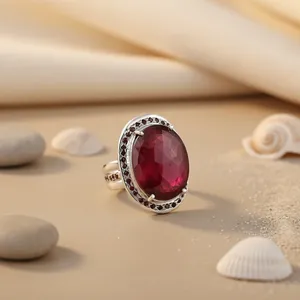 Anillo de cóctel bohemio de plata 925 con rubí para mujer de Art Palace, engaste clásico con bisel, joyería de gema ovalada para fiestas y aniversarios - Product Image 2