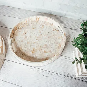 Mother of Pearl Serving Tray Elegant <b>MOP</b> Tray with <b>Handle</b> Tray Inlaid Pearls for Living Room Kitchen Home Decoration - Product Image 4