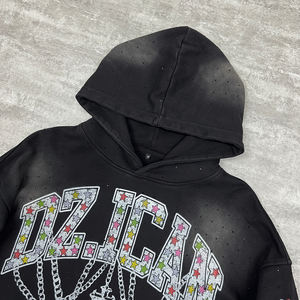 Graphic <b>Hoodie</b> with Screen Print Heavyweight French Terry Acid Wash <b>Hoodie</b> Custom Streetwear Oversized <b>Rhinestone</b> <b>Hoodie</b> Men - Product Image 3