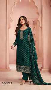 ชุดกระโปรงโดลาเจคาร์ดผ้าไหมสไตล์พิเศษชุดแต่งกายสำหรับเทศกาลการออกแบบที่เขียวชอุ่มพร้อมกระจกและงานเย็บปักถักร้อย - Product Image 6