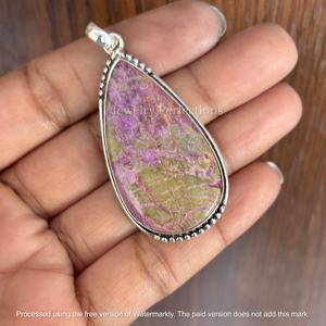 Collier en argent plaqué 925 à la mode en gros, pierre précieuse naturelle stichtite, pendentifs à bélière, breloques en laiton en vrac, formes variées pour - Product Image 2