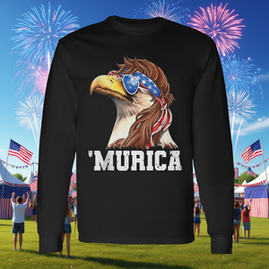 Camiseta de manga larga con bandera americana Eagle Mullet Murica, diseño patriótico del 4 de julio de EE. UU. - Product Image 3