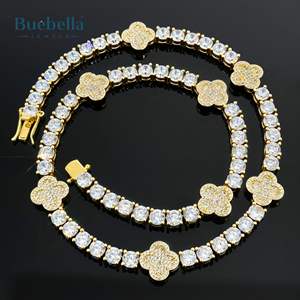 Gran oferta 925 Plata 14K chapado en oro blanco 5mm moissanita diamante completo helado trébol de cuatro hojas Cadena de tenis para hombres collares - Product Image 3