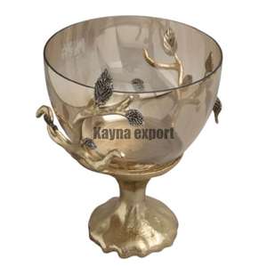 Luxe Antique Fini Noix Fruits Secs Chocolat Bonbons Bol En Verre De Service Avec Designer Fleur Métal Noir Enduit Stand Table - Product Image 5