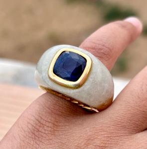 Piedra preciosa de Aventurina natural con piedra preciosa de zafiro azul Anillo de plata esterlina 925 Anillo de declaración Joyería de Aventurina - Product Image 2