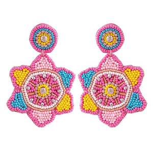 Boucles d'oreilles en perles de rocaille faites à la main pour femmes bijoux de mode indiens design brodé multicolore par msr outre-mer - Product Image 2