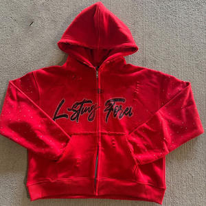 Sweat à capuche brodé avec fermeture éclair pour homme en éponge française personnalisée 100% coton Vintage - Product Image 3