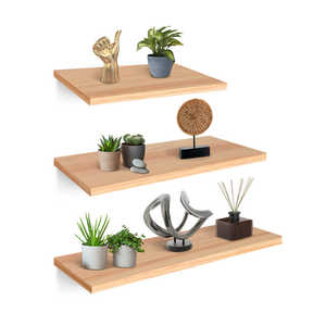 <b>Rustic</b> Floating Wooden <b>Shelves</b> 3-Piece Set 30x15 40x15 50x15 cm Wicker Wall <b>Shelves</b> for Office Living Wedding for Wardrobe Walls - Product Image 1