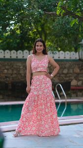 Ensemble haut court imprimé jupe Maxi pour femmes, élégant, tendance, décoration vintage, taille XS, tissu, court, long - Product Image 2