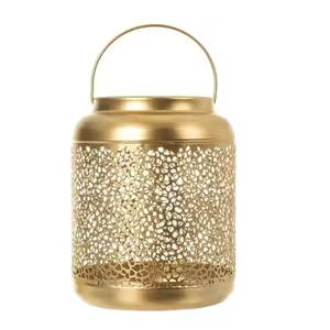 Luxueux élégant pas cher décoratif métal fer gravure suspendu et table petite lanterne sous bougie or par décor impex - Product Image 1