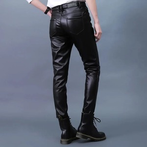Thin Leather Pants <b>Men's</b> Moto Pants Spring <b>Summer</b> Fashion Color Elastic Slim Fit PU <b>Trousers</b> Windproof Waterproof <b>Man</b> Bottoms - Product Image 4