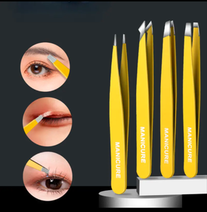 Pinzas para Cejas Amarillas de acero inoxidable, herramienta de belleza de Punta inclinada para maquillaje de cejas, diseño puntiagudo, venta al por mayor, 1/2/4 Uds. - Product Image 3