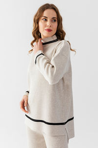 Women's Striped Knitwear Sports Two-piece Oversize long-sleeved Sweater and Trousers Stylish Set for Daily Yoga and <b>Walking</b> - Product Image 6