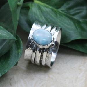 Anillo de Larimar de corte ovalado clásico de Plata de Ley 925 hecho a mano, piedras preciosas naturales, compromiso, aniversario, boda, bisel, anillos finos - Product Image 3