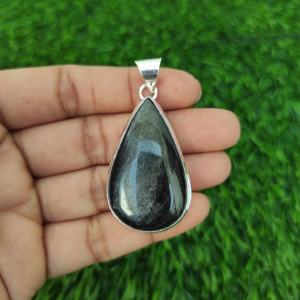 Gran oferta exclusiva colgante de obsidiana de brillo de plata Natural, collar de dijes de Plata de Ley 925, accesorios colgantes de moda para mujer - Product Image 1