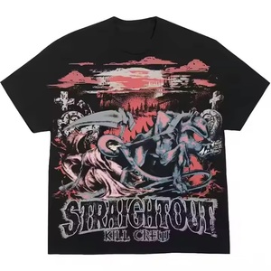 Camisa de algodón 100% de alta calidad personalizada de los fabricantes, Camiseta holgada de manga corta con estampado gráfico puro Vintage con grafiti para hombre - Product Image 2