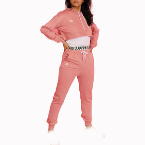 Conjunto de Sudadera Corta y Pantalones Deportivos para Mujer, Algodón Felpa, Corte Holgado, Cintura Elástica, Ropa Urbana de Dos Piezas, Suministro OEM - Product Image 1