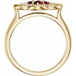 Anillo de Trébol para Uso Diario con Turquesa, Topacio, Granate y Circonita, Chapado en Rodio, Oro Amarillo, Tecnología de Incrustación con Corte Platino - Product Image 2
