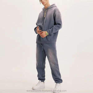 Ensemble de survêtement décontracté d'hiver à capuche, lavage à l'acide, logo personnalisé, écologique, marque de créateur, homme, olive, fermeture à cordon, veste, ensemble de survêtement - Product Image 4