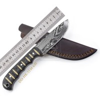 Couteau de DD-HK-STM-633 à lame fixe en acier damas fait à la main Micarta incrustation de bois chasse extérieur Bushcraft poignée de survie 192 couches