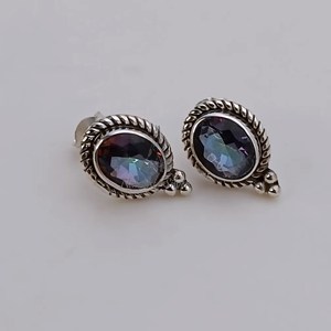 Handmade Aurora Mystic Topaz Sterling <b>Silver</b> <b>Stud</b> <b>Earrings</b>, November Birthstone - Product Image 5