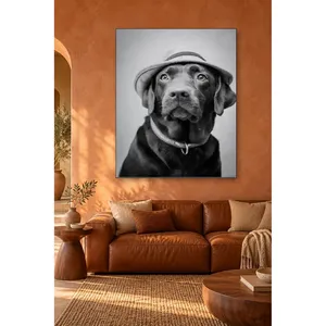 Portrait de Labrador noir et blanc avec chapeau, impression sur toile - Product Image 2