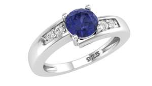 Anello di Fidanzamento Classico con Tanzanite Naturale Taglio Rotondo 4,5mm e Topazio Bianco, Gioiello Raffinato per Donne - Product Image 5