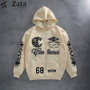 Poliéster/algodón personalizado recortado Raw Hem Sudadera con capucha para hombres peso pesado invierno sólido Graffiti DTG impresión con capucha patrón de dibujos animados - Product Image 1