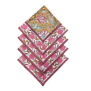 Servilletas florales amarillas de Biscotti de algodón puro 100% impresas en bloque a mano para bodas, eventos, fiestas y ocasiones especiales - Product Image 1