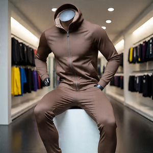 Men's <b>White</b> Hooded <b>Tracksuit</b> Full Zipper Sporty Style Quick Dry Spandex Polyester Regular Fit Spring Solid Color Side Pockets - Product Image 6