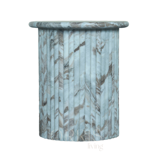 Mesa de Noche de Mármol Crema Fantasy, Mesa Auxiliar Moderna Hecha a Mano con Base de Pedestal Acanalado, Muebles de Dormitorio de Lujo, Sala de Estar de Hotel - Product Image 5