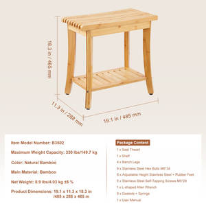 Banco de ducha de bambú sólido, taburete, silla, diseño moderno de lujo con almacenamiento, solución duradera resistente al agua para baño y dormitorio - Product Image 3