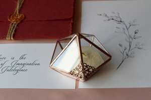 Caja de anillo de cristal con diseño de diamante, organizador de joyas hecho con vidrio y metal, Marco pulido dorado para cumpleaños, compromiso de boda - Product Image 6