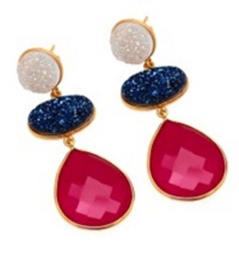 สีขาว Druzy สีฟ้า Druzy และสีแดงม่วง Chalcedony อัญมณี925เงินสเตอร์ลิงลูกแพร์และต่างหูรูปไข่ - Product Image 1