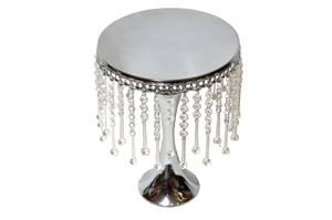 Support à gâteau de luxe en argent avec miroir et perles de cristal suspendues pour la présentation de desserts de mariage et la mise en scène de table haut de gamme en provenance d'Inde - Product Image 6