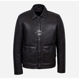 Indiana Jones <b>Men's</b> Classic <b>Brown</b> Genuine <b>Leather</b> <b>Jacket</b> Water-Proof Zippered with Embroidered Features Autumn Size XS - Product Image 1