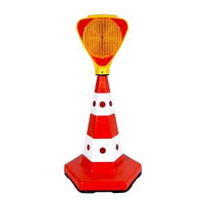 Cono de Seguridad Vial Clásico Amarillo Solar de ABS, Juego de Conos de Tráfico con Ojo de Gato y Base Ponderada, con Cono de Advertencia Triangular Intermitente - Product Image 1