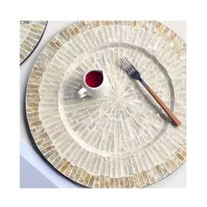 Estilo europeo BOHO madre perla incrustaciones nácar cargador de madera placas rústicas comedor fiesta vajilla decoración con diseño bohemio - Product Image 3